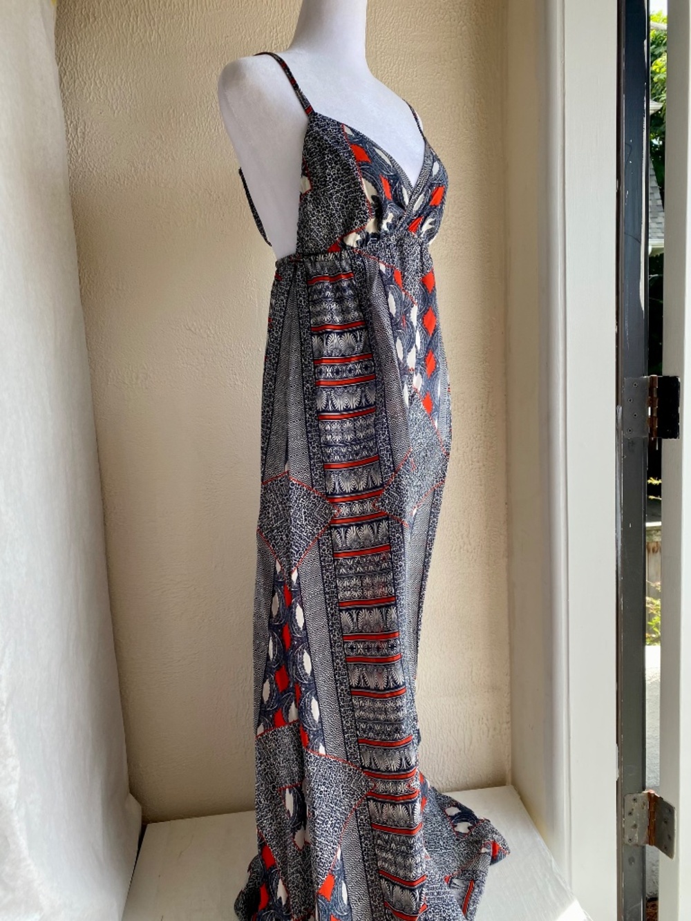 Vintage Y2K Gypsy 05  silk maxi dress in navy, red and white. Size M